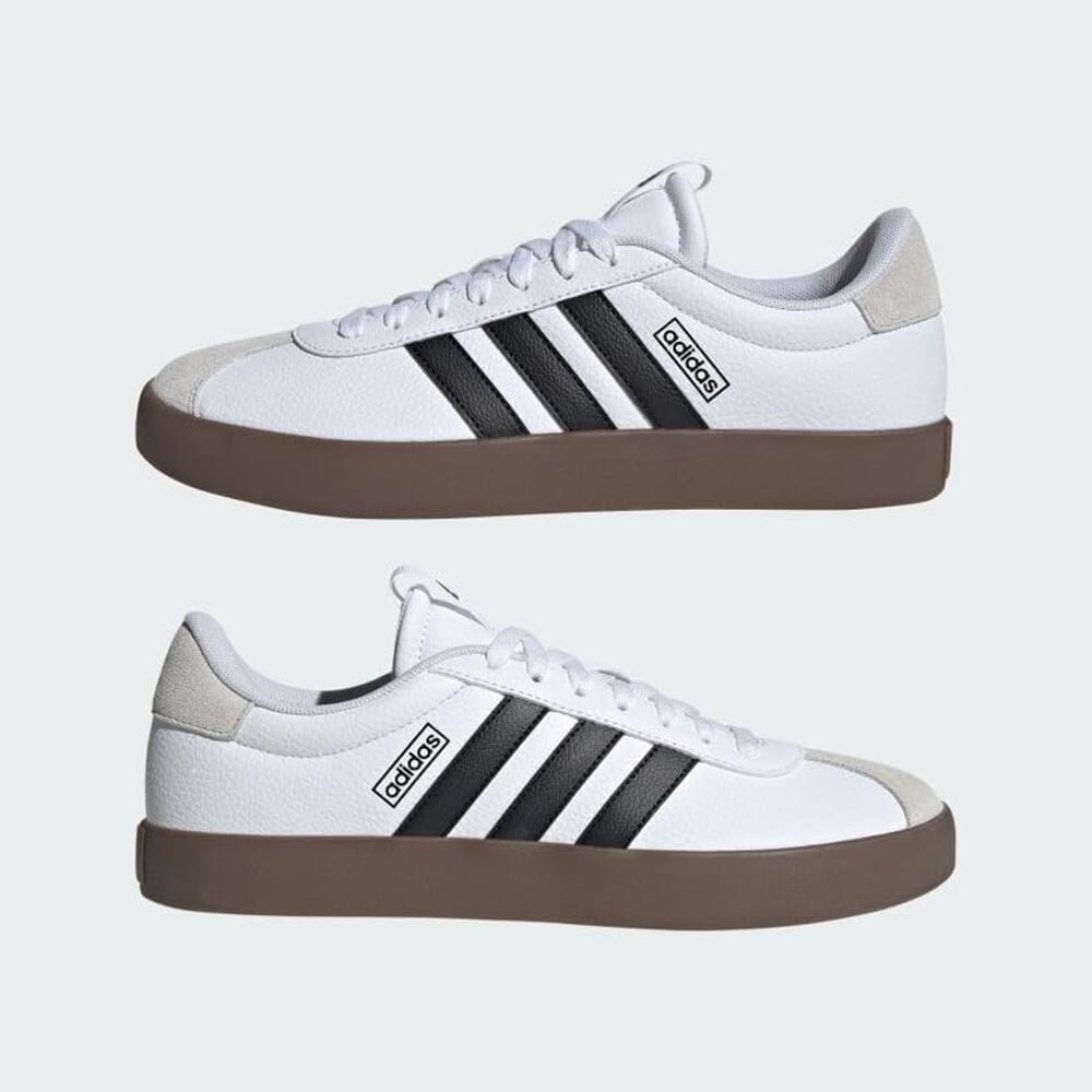 Adidas VL Court 3.0 Mens Leather Skateboard Sneakers White Black Grey Size 9.5
